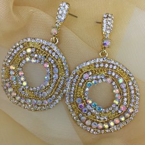 Oversized Rainbow Crystal Circle Earrings, GOLD